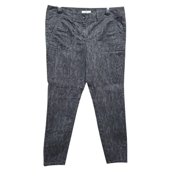 Ann Taylor LOFT Twill Stretch Pant Marisa Snake Print Black Grey Cargo Womens 10 - Picture 1 of 16